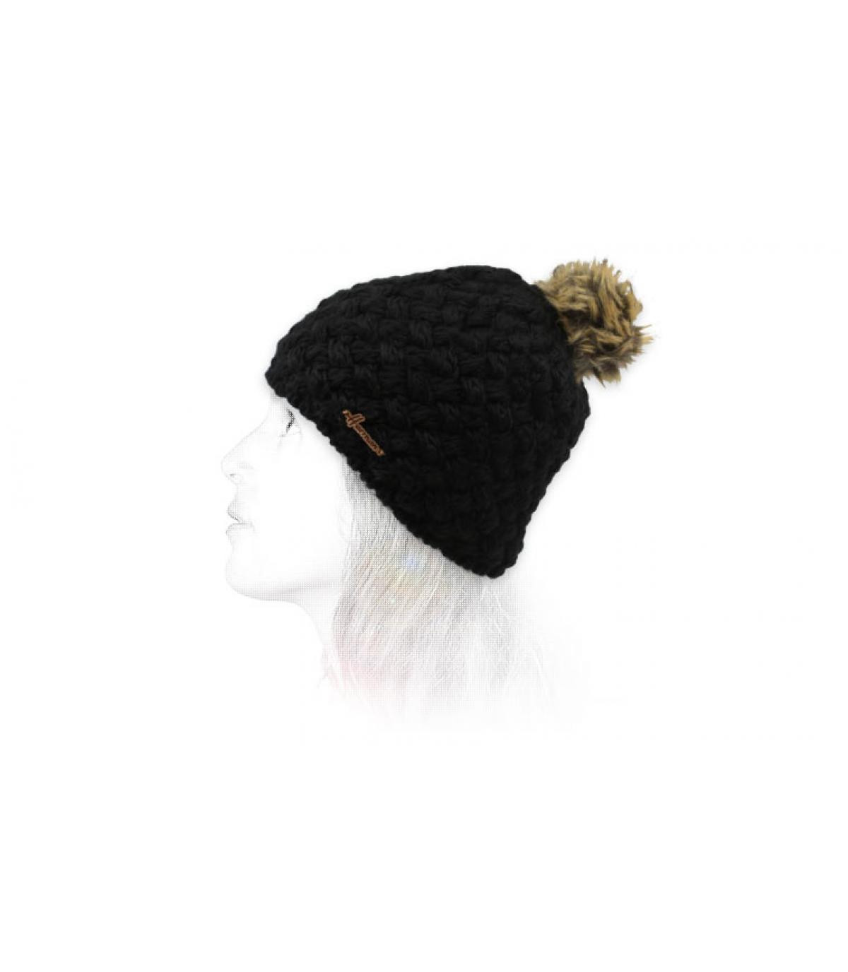 gorro lana negro pompón Nora black